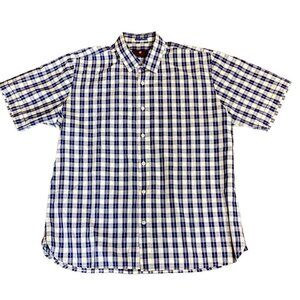 Toscano Mens XL SS Casual Button Front Cotton Shirt Blue & White Plaid 219H